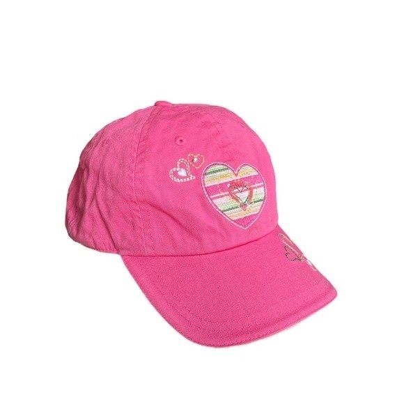THE CHILDREN'S PLACE Pink Sun Hat Hearts Embroidered Rhinestone Adjust 4-7 - Picture 3 of 9